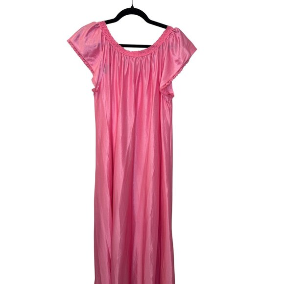 Vintage Pink Nylon Nightgown Lace Trim USA Made Size 44 Plus XL Sheer Nightie - Picture 2 of 6